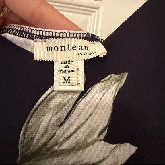 Monteau Black Dress with White Floral Design wedding guest dance classic - Picture 3 of 4